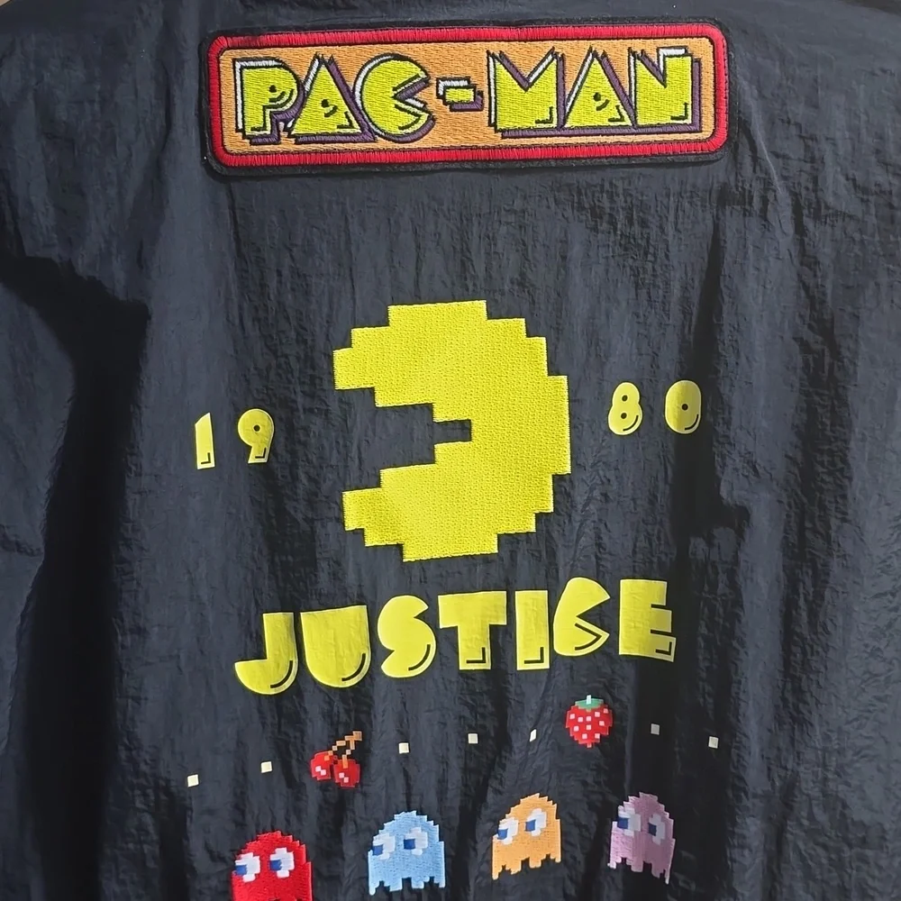 JUSTICE Pac-Man & Ghosts Black Bomber Jacket with Yellow Trim NWOT